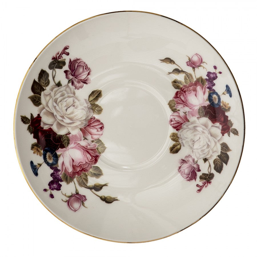 Vintage rózsa virágos fehér porcelán csésze aljjal 200 ml Clayre Eef