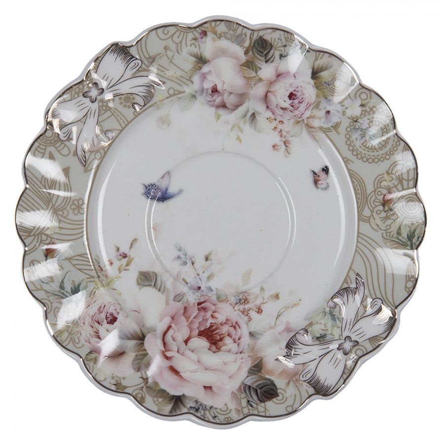 Vintage virágos pillangós masnis fehér porcelán csésze Clayre Eef