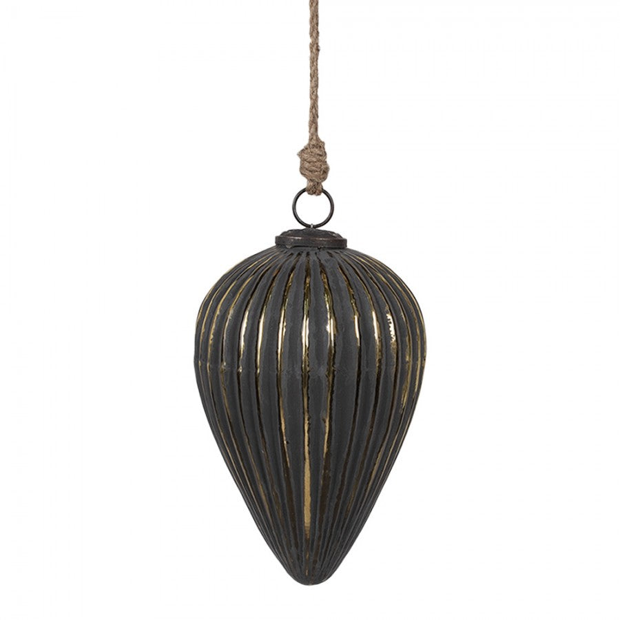 Antikolt fekete üveg nagy vintage karácsonyfadísz Ø 14X20 CM