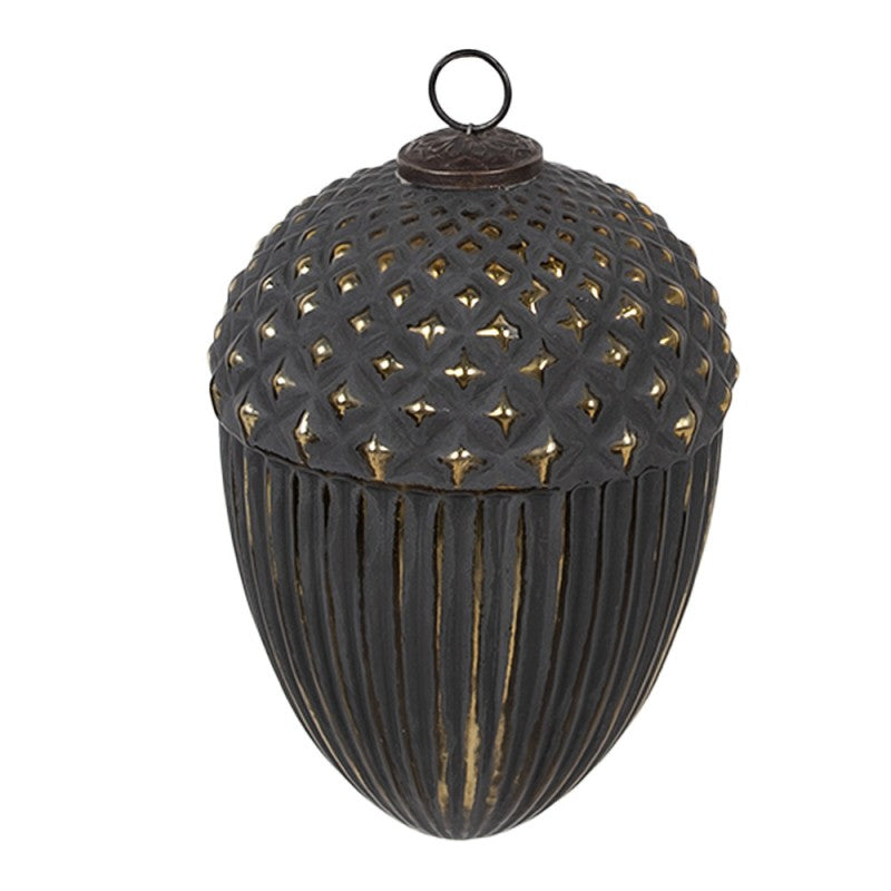 Antikolt fekete üveg vintage makk alakú karácsonyfadísz Ø 15X21 CM