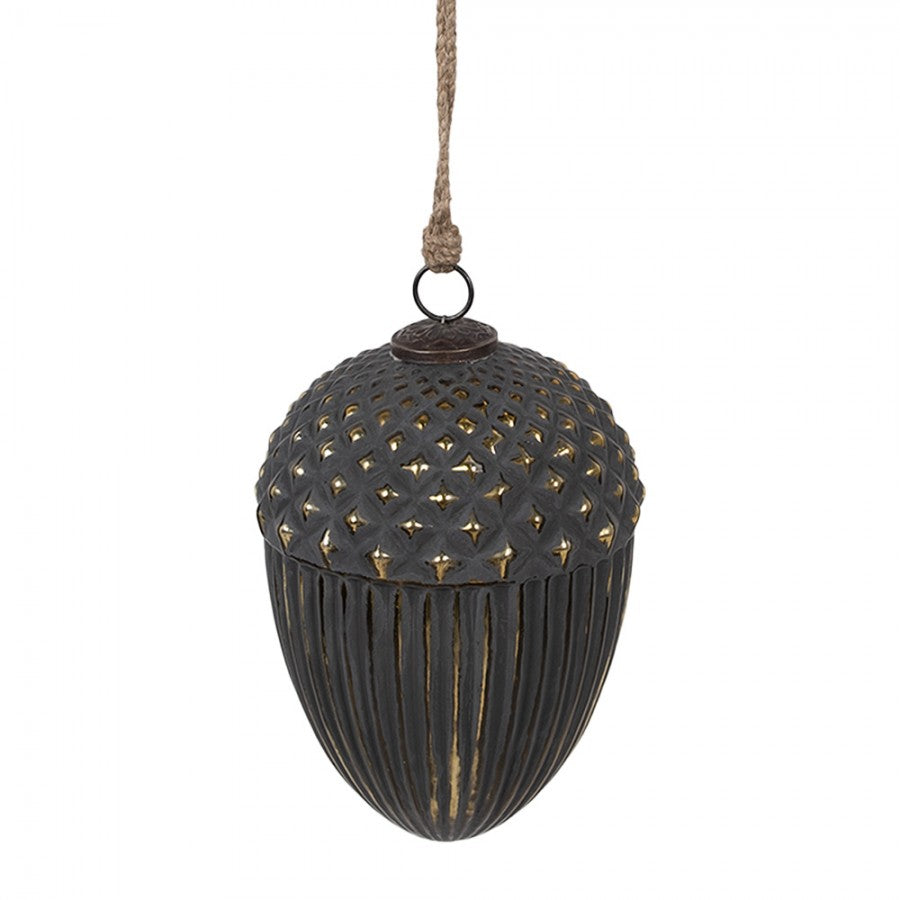 Antikolt fekete üveg vintage makk alakú karácsonyfadísz Ø 15X21 CM