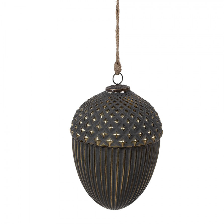 Antikolt fekete üveg vintage makk alakú karácsonyfadísz Ø 18X27 cm