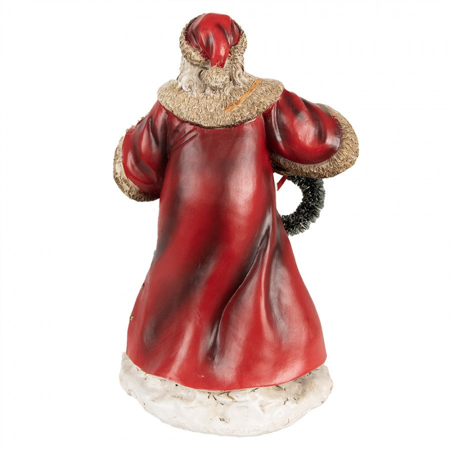 Piros ruhás télapó dobbal koszorúval vintage karácsonyi figura