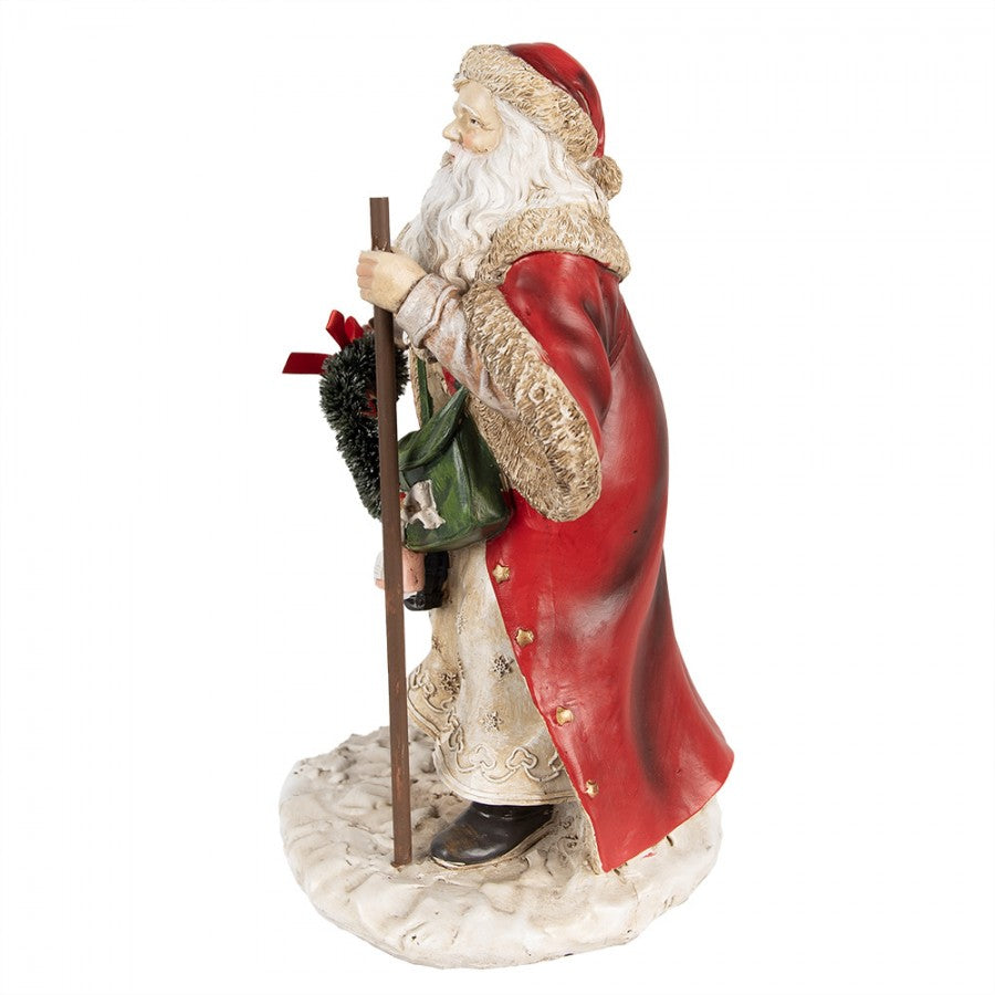 Piros ruhás télapó dobbal koszorúval vintage karácsonyi figura