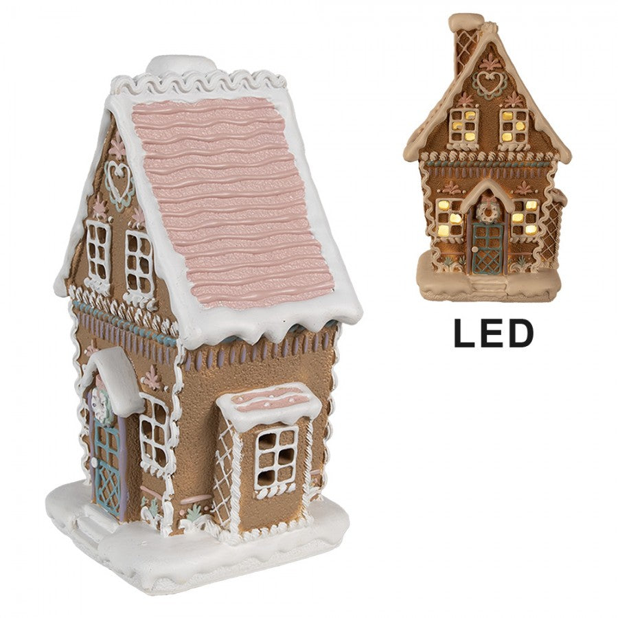 Barna LED-es mézeskalács házikó 13x10x21 cm