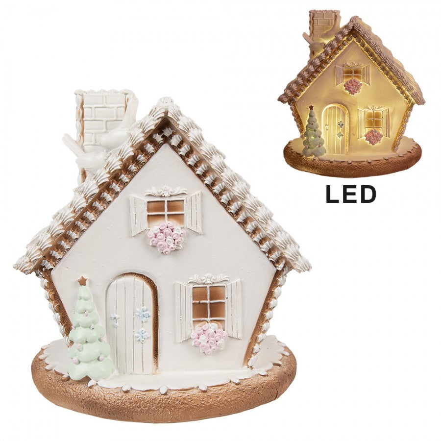 Fehér LED-es mézeskalács házikó