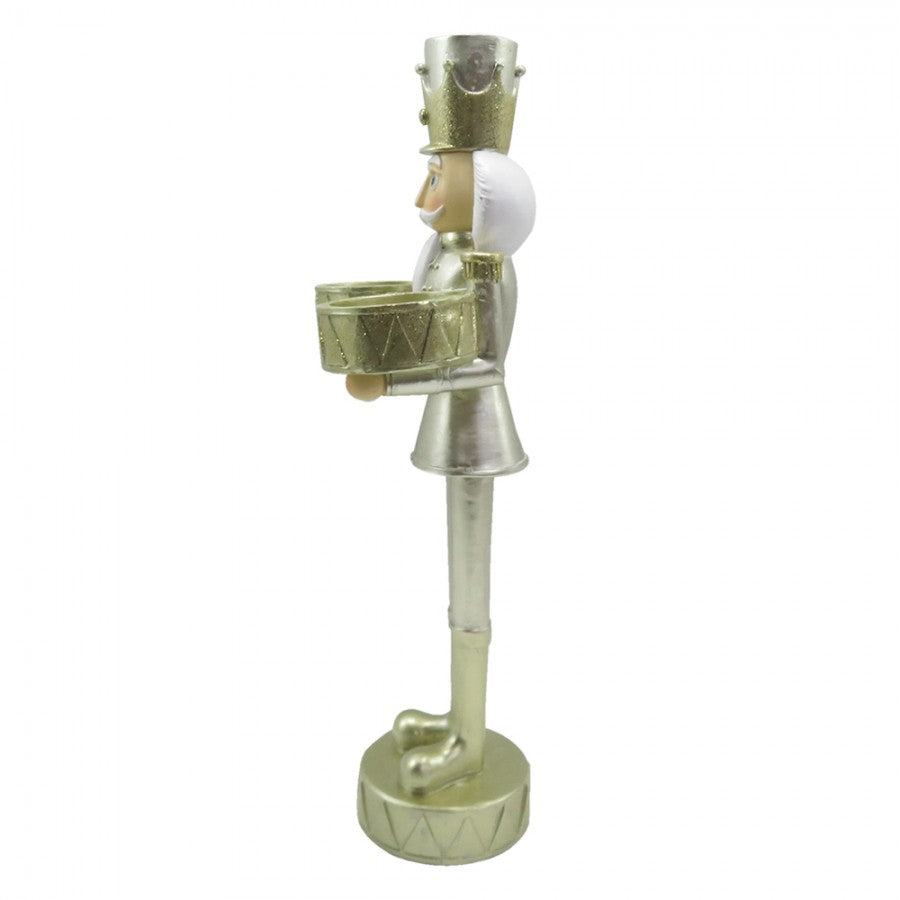 Karácsonyi diótörő figura kér mécsestartóval arany ezüst