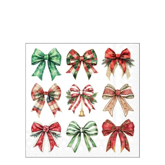 Karácsonyi szalvéta – Merry ribbons white, 25x25 cm, 20 db-os