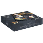 Sajtvágókészlet bambusztálcán üveg vágólappal 4 db sajtkéssel és szeletelővel fekete