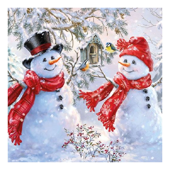Snowmen And Birds karácsonyi szalvéta 33x33cm 20 db-os