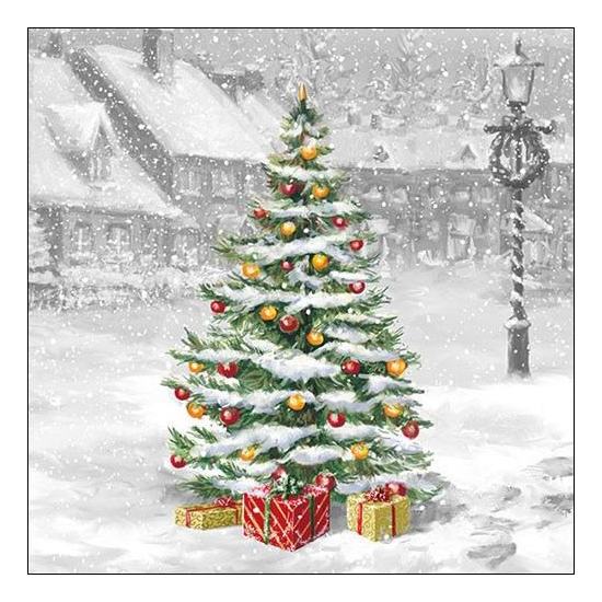 Tree On Square karácsonyi szalvéta 33x33cm 20 db-os