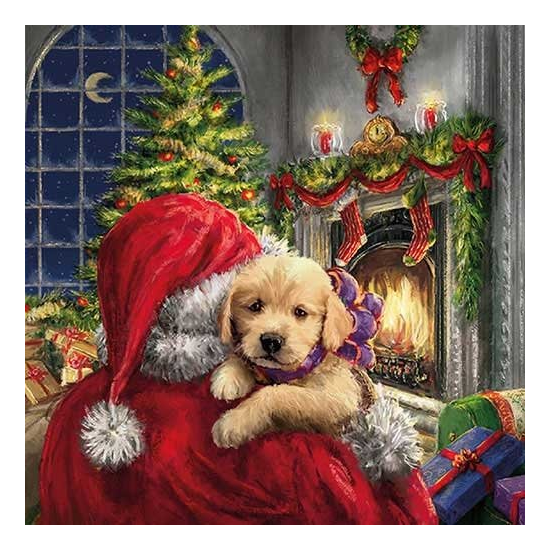 Puppy At Fire karácsonyi szalvéta 33x33cm 20 db-os
