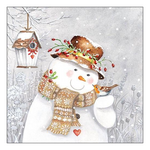 Snowman Holding Robin karácsonyi szalvéta 33x33cm 20 db-os