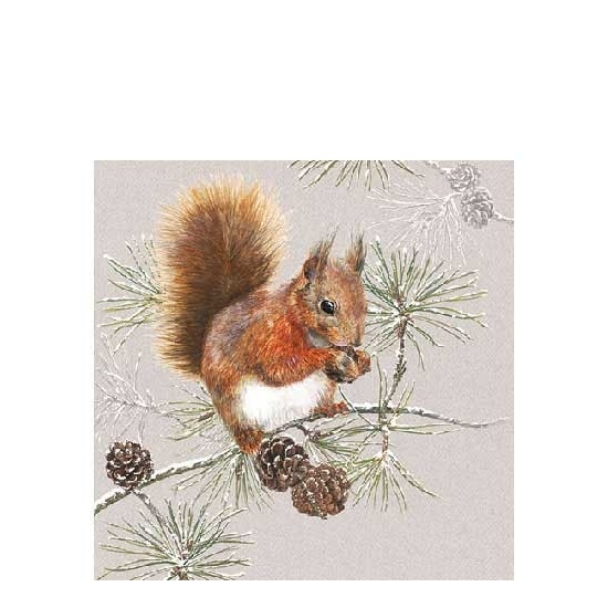 Squirrel In Winter karácsonyi szalvéta 25x25cm 20 db-os