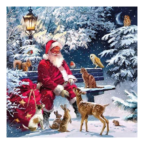 Santa On Bench karácsonyi szalvéta 33x33cm 20 db-os