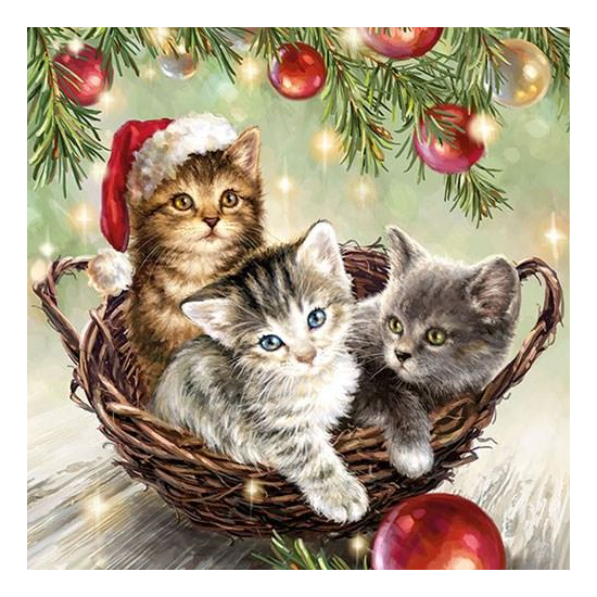 Cats in Basket karácsonyi szalvéta 33x33cm 20 db-os