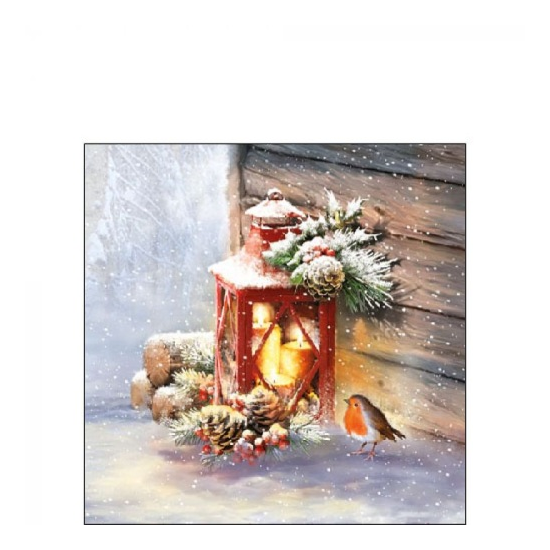 Robin By Lantern karácsonyi szalvéta 25x25cm 20 db-os
