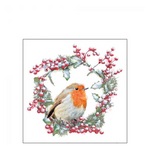 Robin in Wreath karácsonyi szalvéta 25x25cm 20 db-os