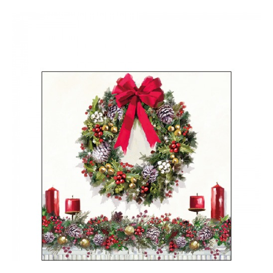 Bow On Wreath karácsonyi szalvéta 25x25cm 20 db-os