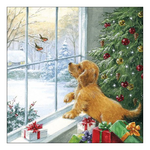 Dog watching birds karácsonyi szalvéta 33x33cm 20 db-os
