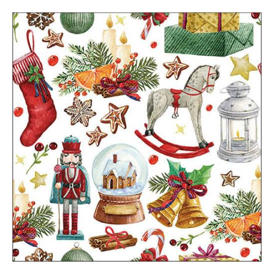 Vintage ornaments karácsonyi szalvéta 33x33cm 20 db-os