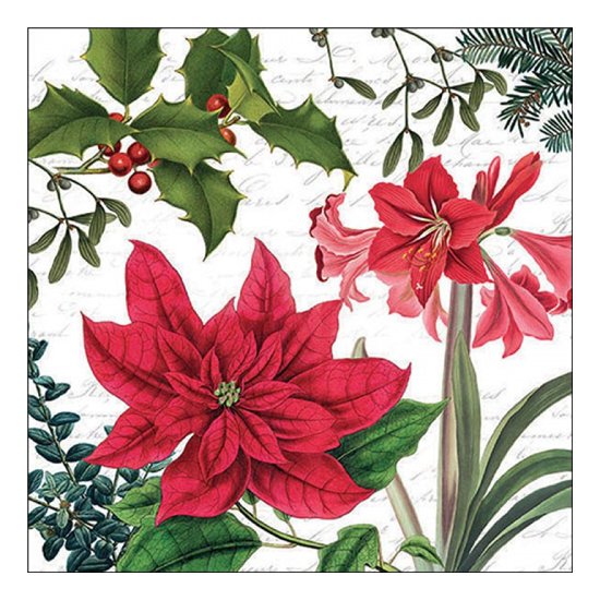 Christmas plants white karácsonyi szalvéta 33x33cm 20 db-os