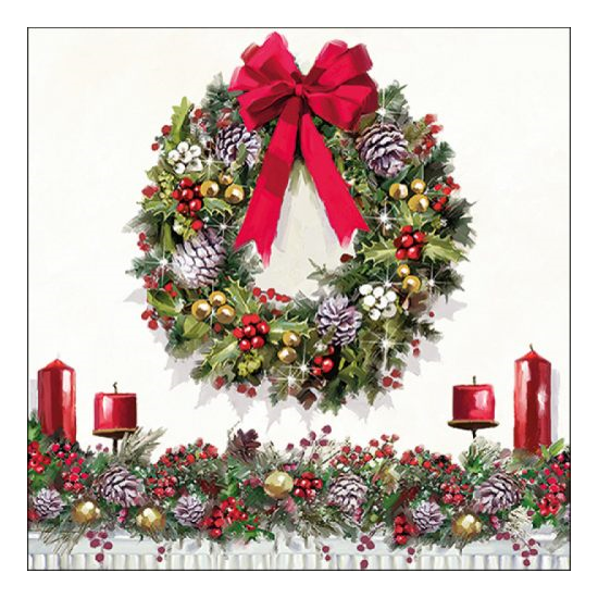 Bow On Wreath karácsonyi szalvéta 33x33cm 20 db-os