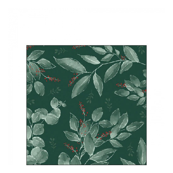 Leaves and berries green karácsonyi szalvéta 25x25cm 20 db-os
