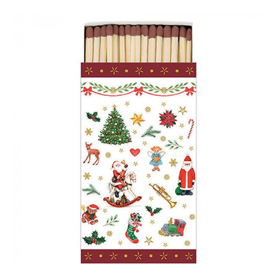 Ornaments all over red gyufa karácsonyi dobozban