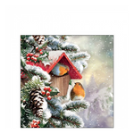 House with robins karácsonyi szalvéta 25x25cm 20 db-os