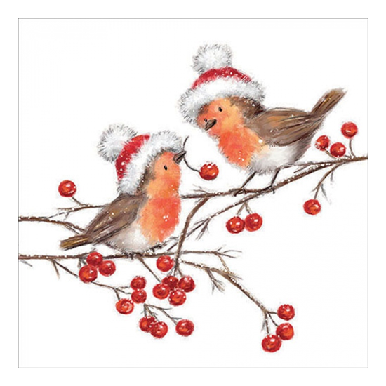 Christmas robins white karácsonyi szalvéta 33x33cm 20 db-os