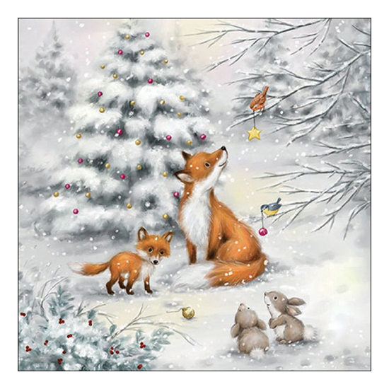 Fox in forest karácsonyi szalvéta 33x33cm 20 db-os