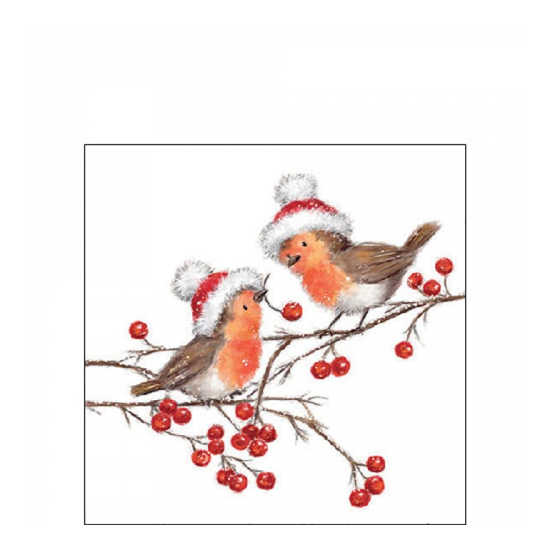 Christmas robins white karácsonyi szalvéta 25x25cm 20 db-os