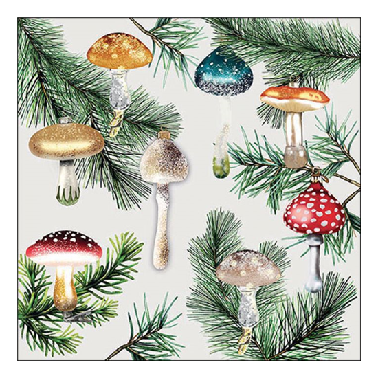 Mushroom ornaments white karácsonyi szalvéta 33x33cm 20 db-os