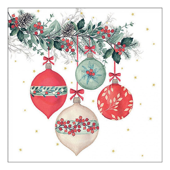 Berry baubles white karácsonyi szalvéta 33x33cm 20 db-os