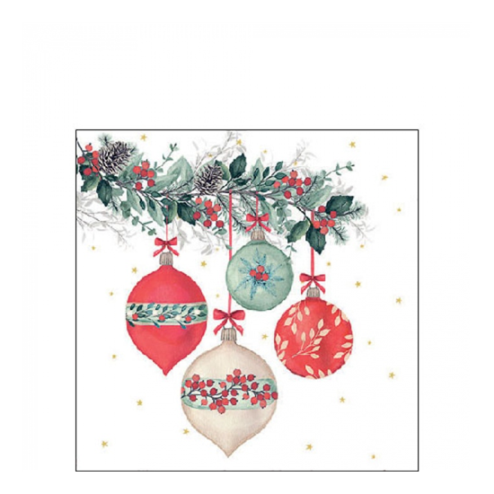 Berry baubles white karácsonyi szalvéta 25x25cm 20 db-os