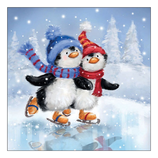 Skating penguins karácsonyi szalvéta 33x33cm 20 db-os