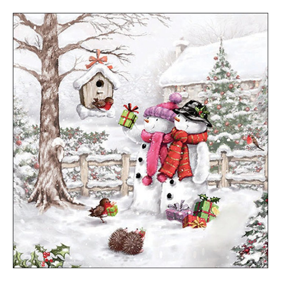 Snowmen bringing gifts karácsonyi szalvéta 33x33cm 20 db-os