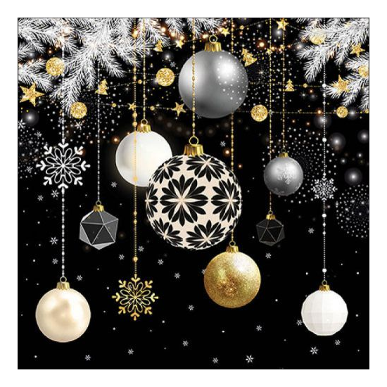 Christmas baubles black karácsonyi szalvéta 33x33cm 20 db-os