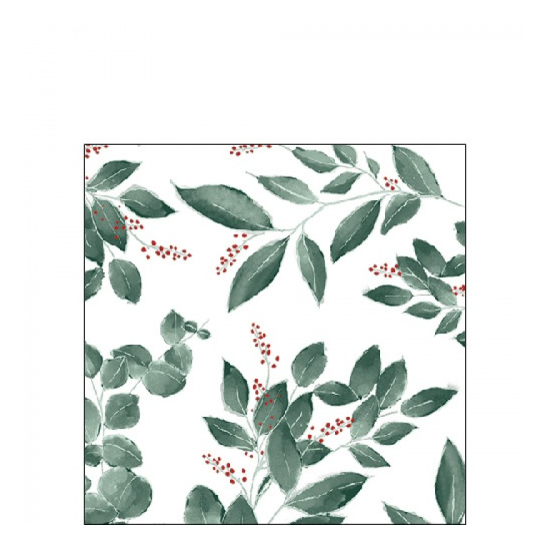 Leaves and berries white karácsonyi szalvéta 25x25cm 20 db-os