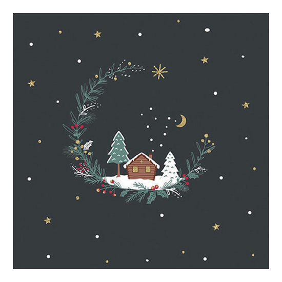 Little wood cabin anthracite karácsonyi szalvéta 33x33cm 20 db-os