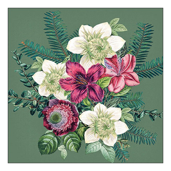 Azalea and helleborus green karácsonyi szalvéta 33x33cm 20 db-os