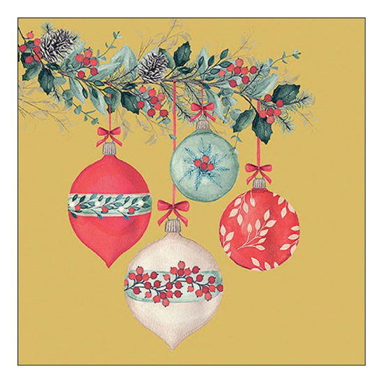 Berry baubles gold karácsonyi szalvéta 33x33cm 20 db-os