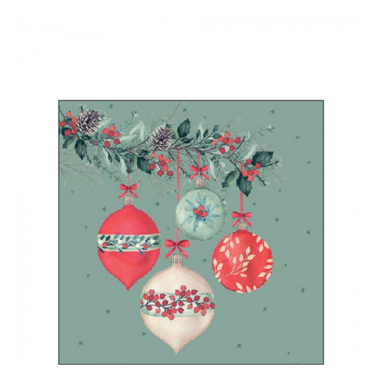 Berry baubles green karácsonyi szalvéta 25x25cm 20 db-os