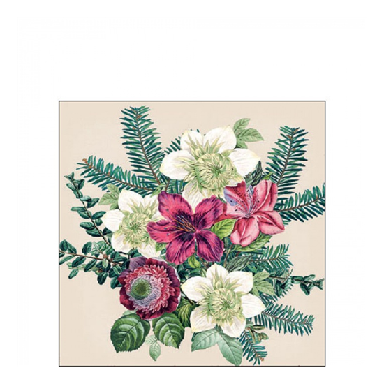 Azalea and helleborus cream karácsonyi szalvéta 25x25cm 20 db-os