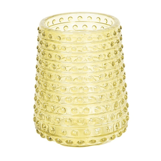 Üveg mécsestartó sárga 7x9 cm