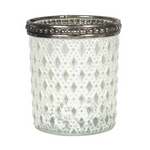 Fehérített kis üveg mécsestartó rombusz mintával 5x6 cm