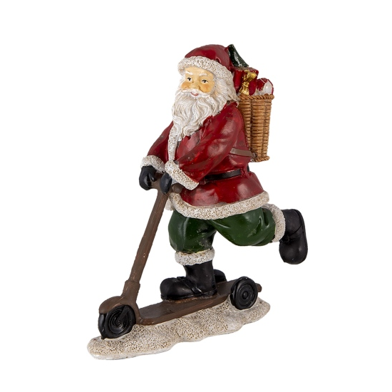 Piros ruhás rollerező télapó vintage karácsonyi figura