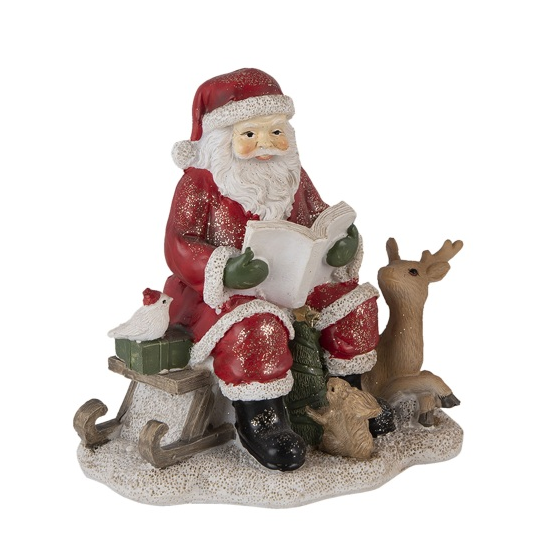 Mesélő Piros ruhás télapó erdei állatokkal vintage karácsonyi figura