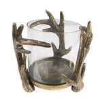 Karácsonyi mécsestartó arany agancsos 18x17 cm